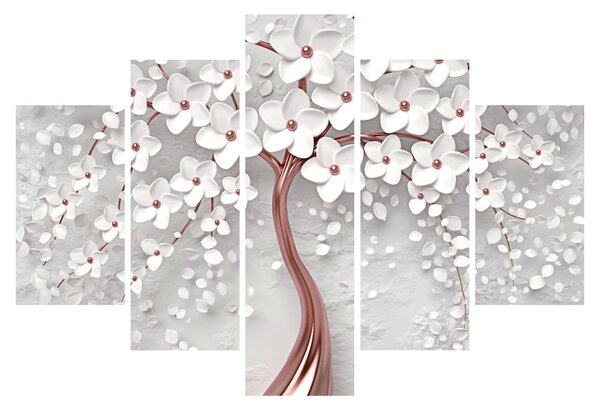Obraz - Obraz bieleho stromu s kvetinami, rosegold (150x105 cm)