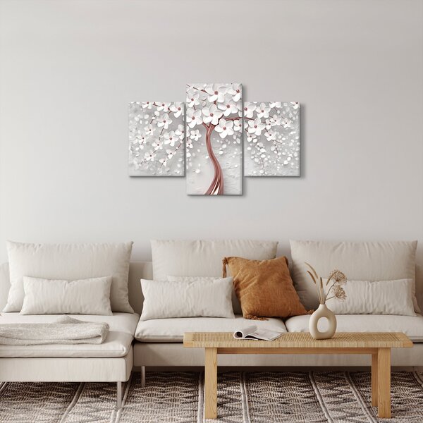 Obraz - Obraz bieleho stromu s kvetinami, rosegold (90x60 cm)