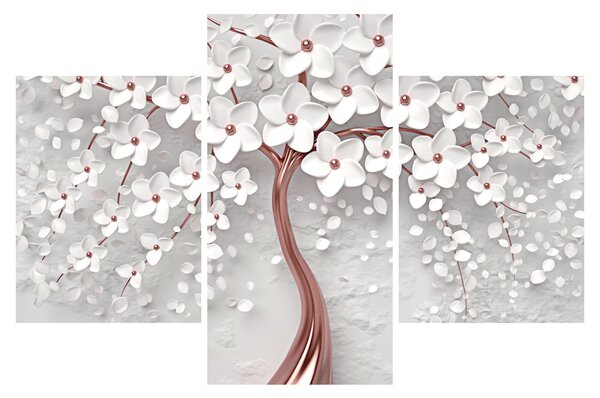 Obraz - Obraz bieleho stromu s kvetinami, rosegold (90x60 cm)