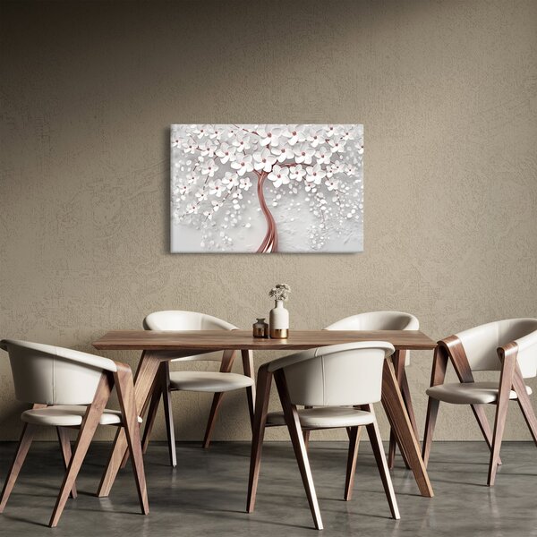 Obraz - Obraz bieleho stromu s kvetinami, rosegold (90x60 cm)