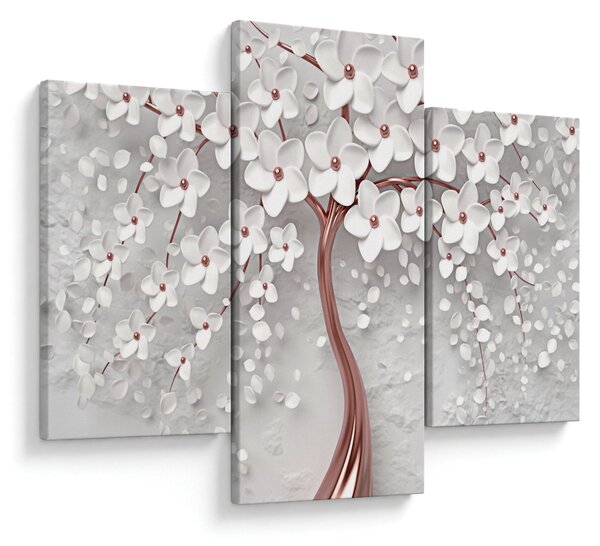 Obraz - Obraz bieleho stromu s kvetinami, rosegold (90x60 cm)