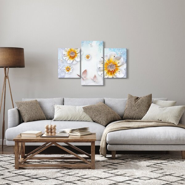 Obraz - Kompozícia s kvetmi a motýľmi (90x60 cm)