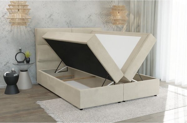 Béžová boxspring posteľ s úložným priestorom 160x200 cm Rico – Ropez
