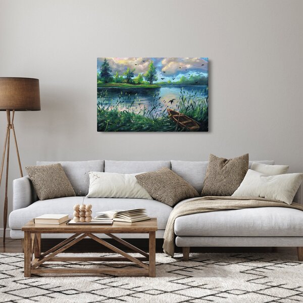 Obraz - Olejomaľba, Letný podvečer pri jazere (90x60 cm)