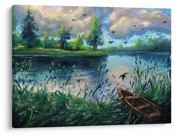 Obraz - Olejomaľba, Letný podvečer pri jazere (70x50 cm)