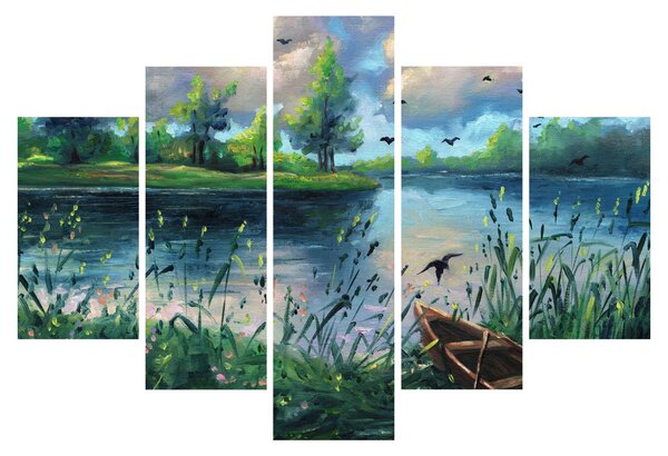 Obraz - Olejomaľba, Letný podvečer pri jazere (150x105 cm)