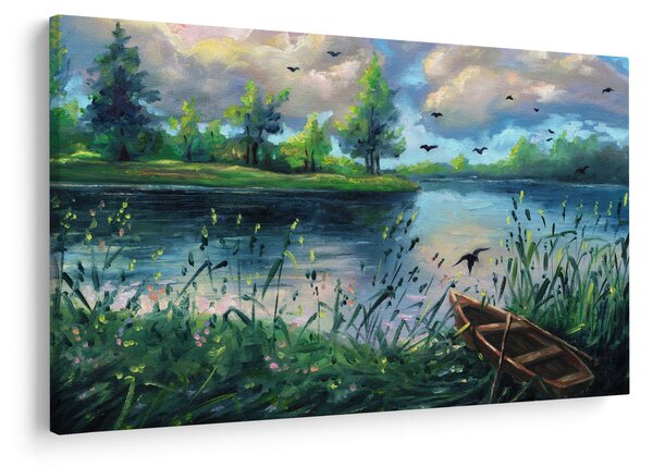 Obraz - Olejomaľba, Letný podvečer pri jazere (90x60 cm)