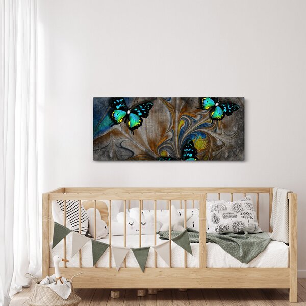 Obraz - Žiariví motýle na obraze (120x50 cm)