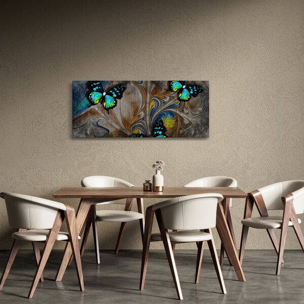 Obraz - Žiariví motýle na obraze (120x50 cm)