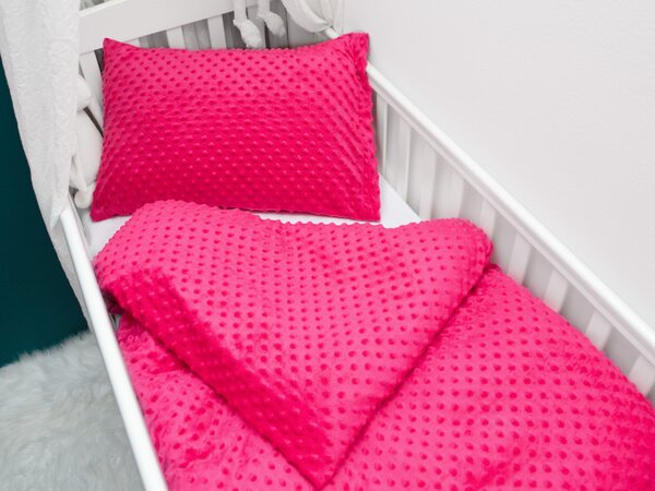 Biante Detské posteľné obliečky do postieľky Minky 3D bodky MKP-009 Fuchsiové Do postieľky 90x120 a 40x60 cm
