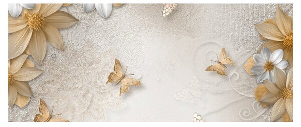 Obraz - Kvety s motýlikmi (120x50 cm)