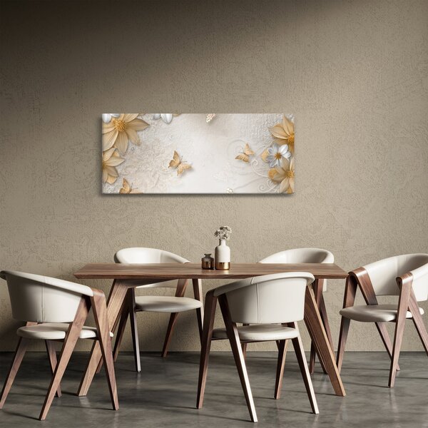 Obraz - Kvety s motýlikmi (120x50 cm)