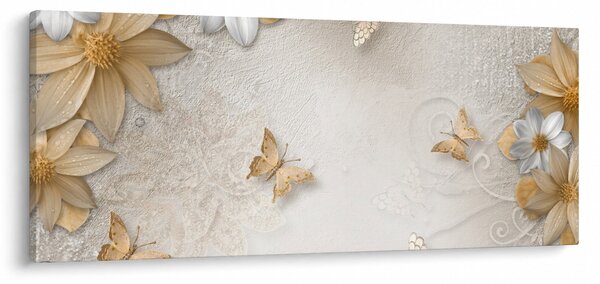 Obraz - Kvety s motýlikmi (120x50 cm)