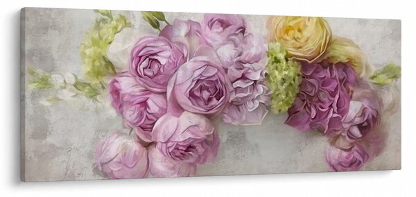 Obraz - Kvety na stene v pastelových farbách (120x50 cm)