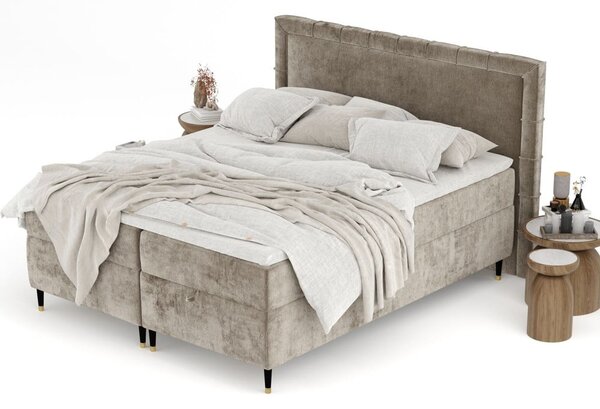 Béžová boxspring posteľ s úložným priestorom 180x200 cm Voyage – Maison de Rêve
