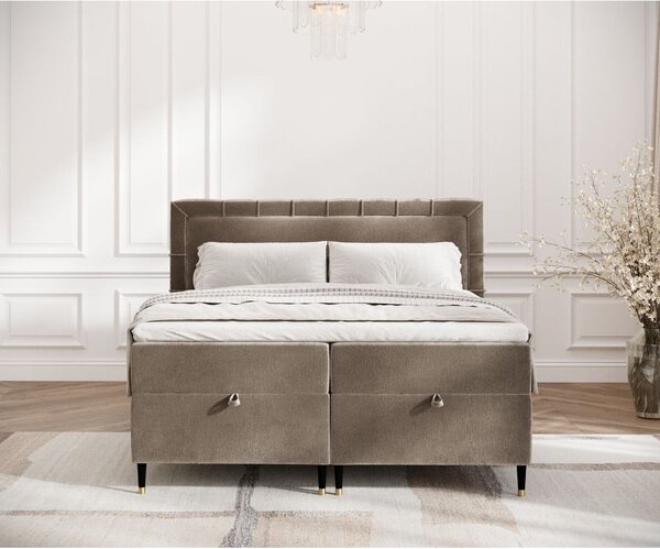 Béžová boxspring posteľ s úložným priestorom 180x200 cm Voyage – Maison de Rêve