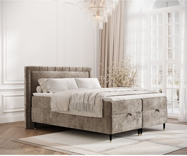 Béžová boxspring posteľ s úložným priestorom 180x200 cm Voyage – Maison de Rêve