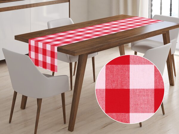 Biante Bavlnený behúň na stôl Olivia OL-016 Červeno-biela kocka veľká 20x120 cm