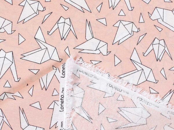 Dekoračná látka Leona LN-044 Origami vtáci na lososovom - šírka 140 cm