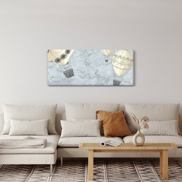 Obraz - Balóny nad mestom, chladné tóny (120x50 cm)
