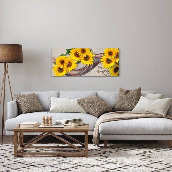Obraz - Žiariace kvety slnečníc (120x50 cm)