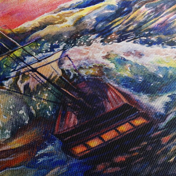 Obraz - Loď na oceánskych vlnách, aquarel (s hodinami) (90x30 cm)
