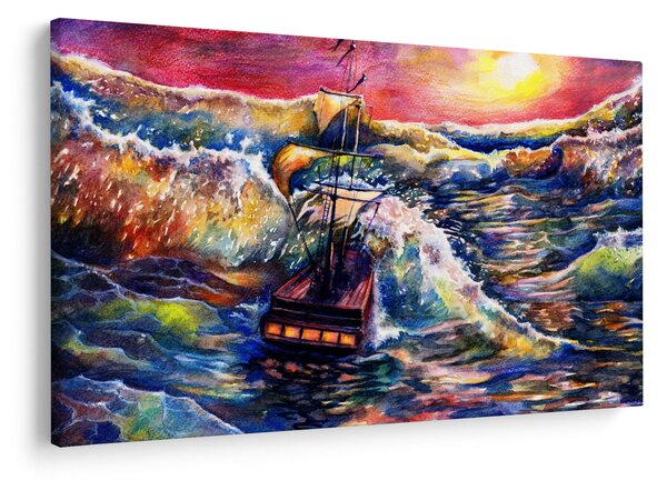 Obraz - Loď na oceánskych vlnách, aquarel (90x60 cm)