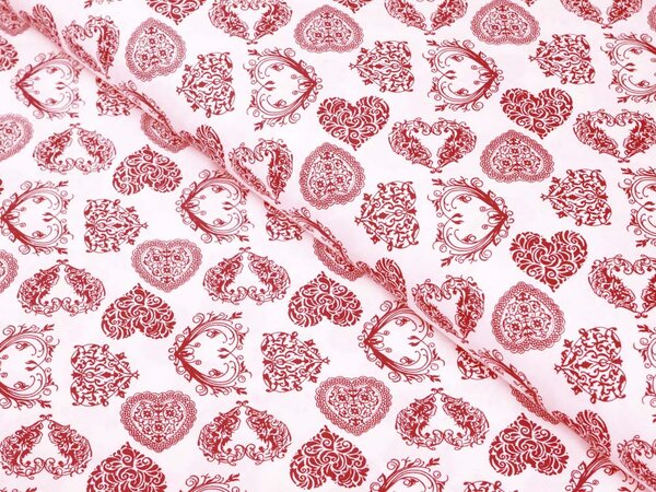 Bavlnená látka/plátno Sandra SA-151 Rubínovo červené srdcia na bielom - šírka 140 cm