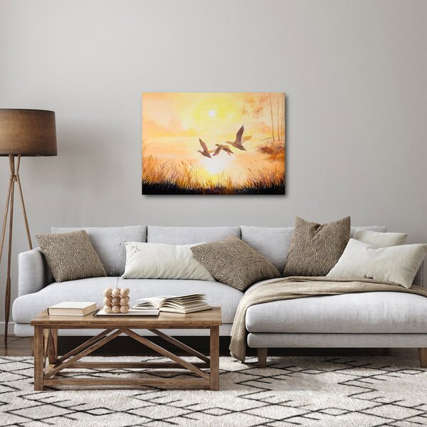 Obraz - Žeriavy pri západe slnka (70x50 cm)
