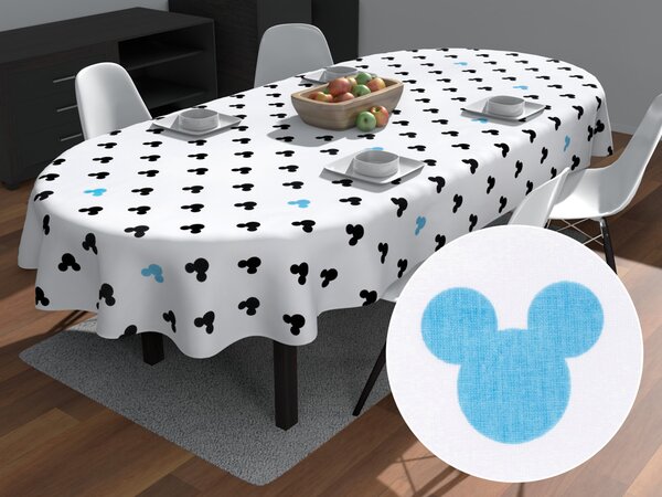 Biante Detský bavlnený oválny obrus Sandra SA-079 Čierne a modré myšky Mickey 100x140 cm