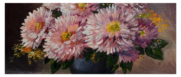 Obraz - Olejomaľba, Kvety vo váze (120x50 cm)
