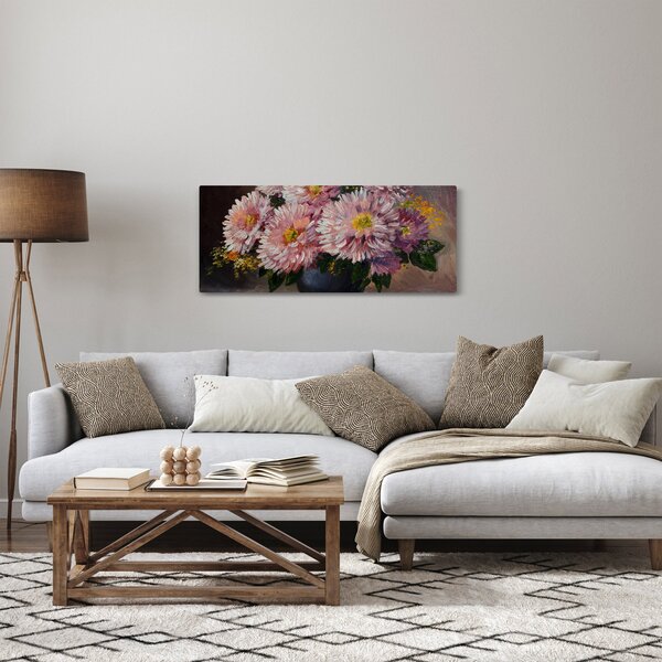 Obraz - Olejomaľba, Kvety vo váze (120x50 cm)