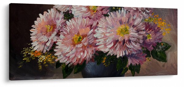 Obraz - Olejomaľba, Kvety vo váze (120x50 cm)