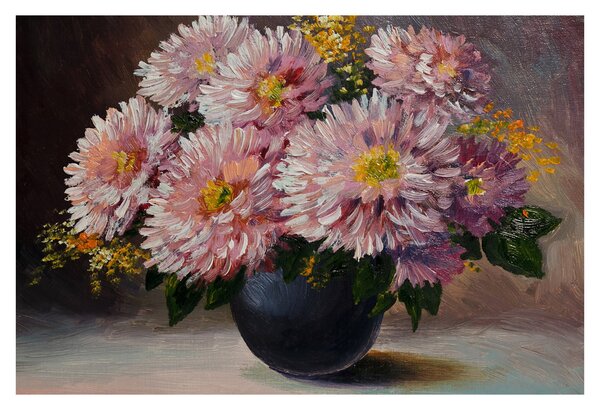 Obraz - Olejomaľba, Kvety vo váze (90x60 cm)