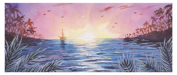 Obrázok - Západ slnka nad vodou, aquarel (120x50 cm)