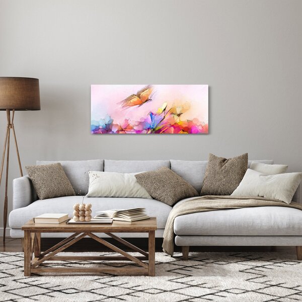Obraz - Motýľ nad kvetinou, abstrakcia (120x50 cm)