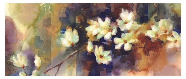 Obraz - Biele magnólie, maľba (120x50 cm)