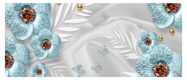 Obraz - 3D modré kvety (120x50 cm)