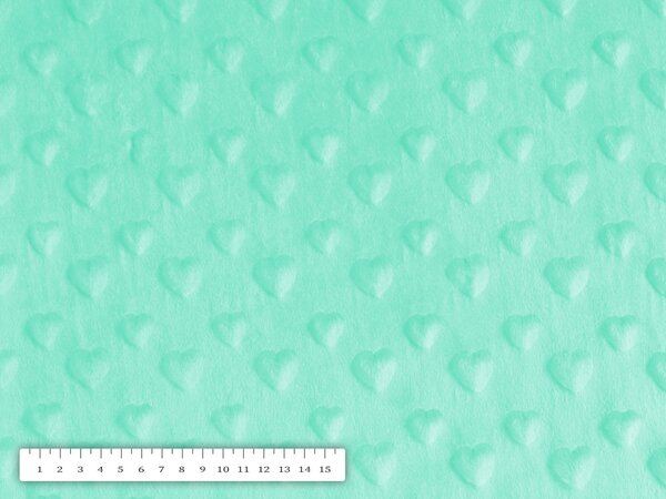 Detská látka Minky 3D srdiečka MKS-002 Mintová - šírka 150 cm