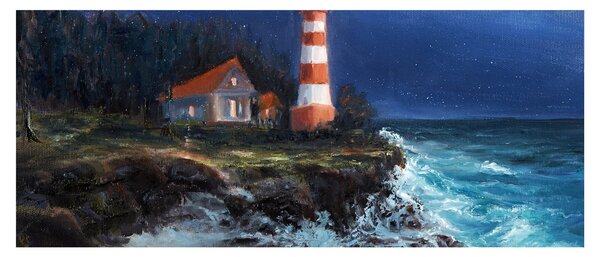 Obraz - Maják na brehu oceánu, aquarel (120x50 cm)