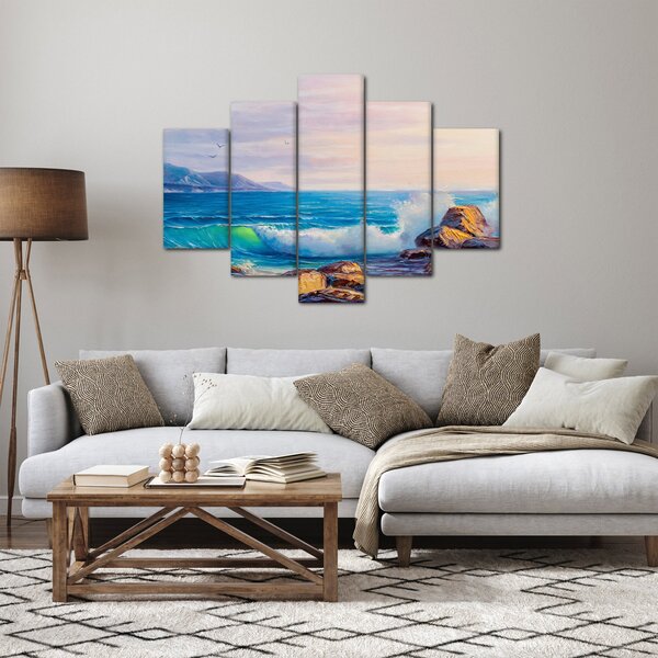 Obraz vĺn narážajúcich na útesy, olejomaľba (150x105 cm)