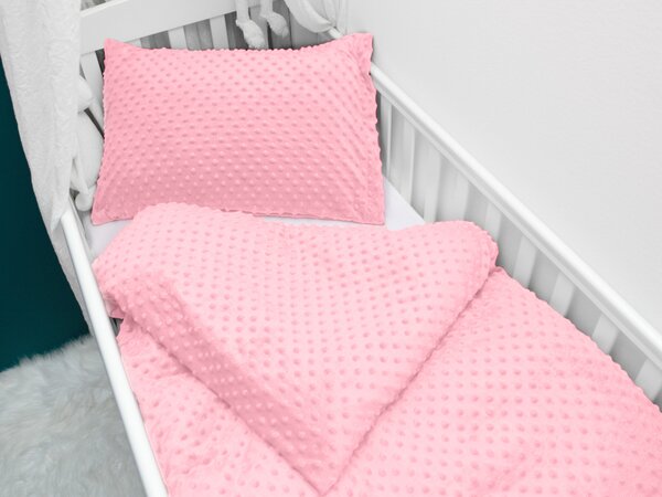 Biante Detské posteľné obliečky do postieľky Minky 3D bodky MKP-011 Svetlo ružové Do postieľky 90x130 a 40x60 cm