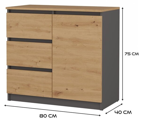 TP Living Komoda SZUFA 80 cm antracit/dub artisan