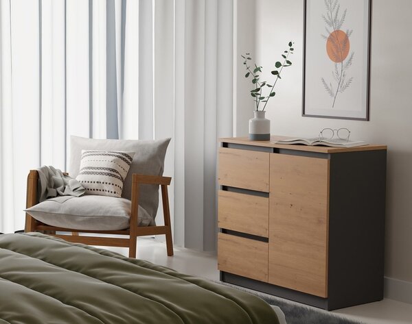 TP Living Komoda SZUFA 80 cm antracit/dub artisan