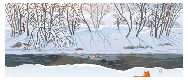 Obraz - Líška v zimnej krajine (120x50 cm)