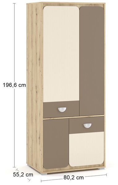 Štvordverová šatníková skriňa Loros W-4D - dub artisan / latte / champagne