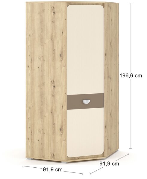 Rohová šatníková skriňa Loros CW-1D - dub artisan / latte / champagne