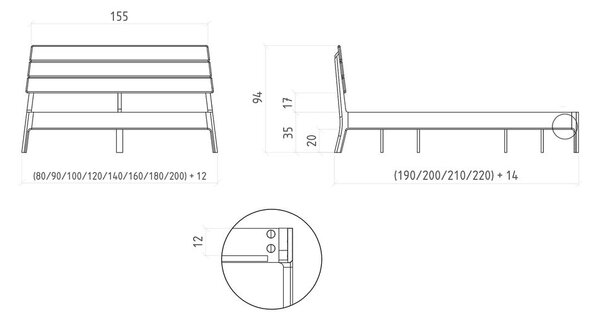 Dvojlôžková posteľ z dubového dreva v prírodnej farbe 160x200 cm Twig – The Beds