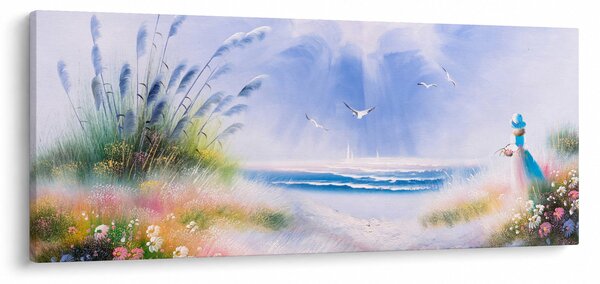 Obraz - Romantická pláž, olejomaľba (120x50 cm)