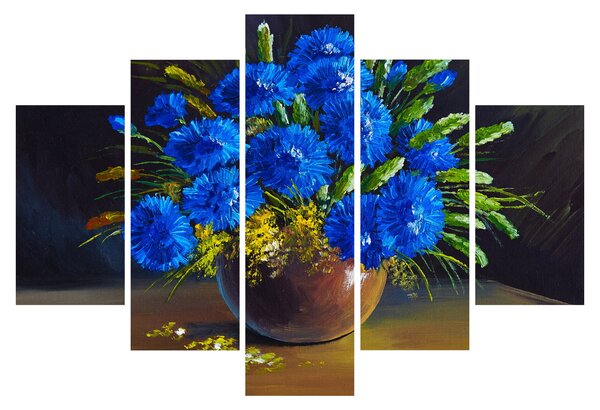 Obraz modrých kvetov vo váze (150x105 cm)